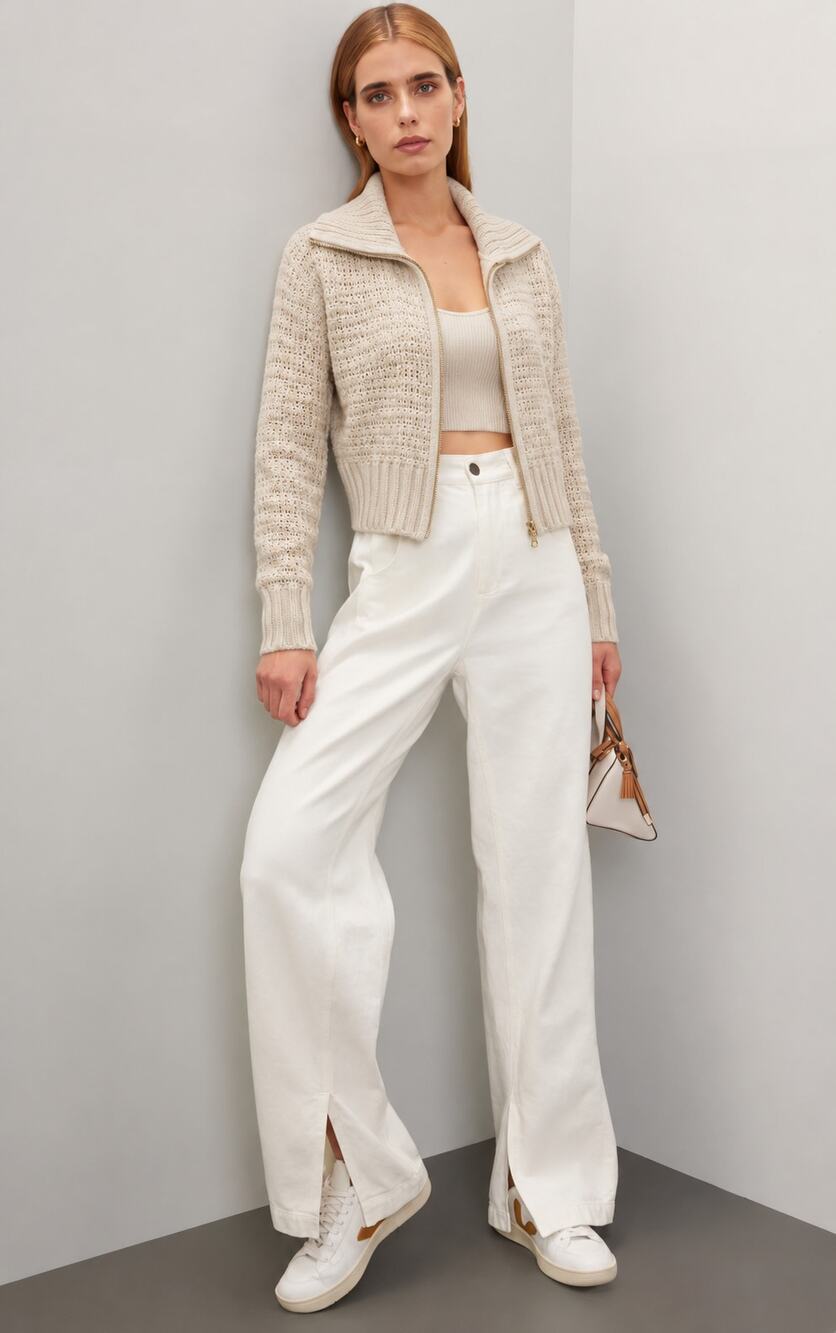 Joie NWT Small Cream Open Knit Two Way Zip Cardigan Sweater Jacket Neutral